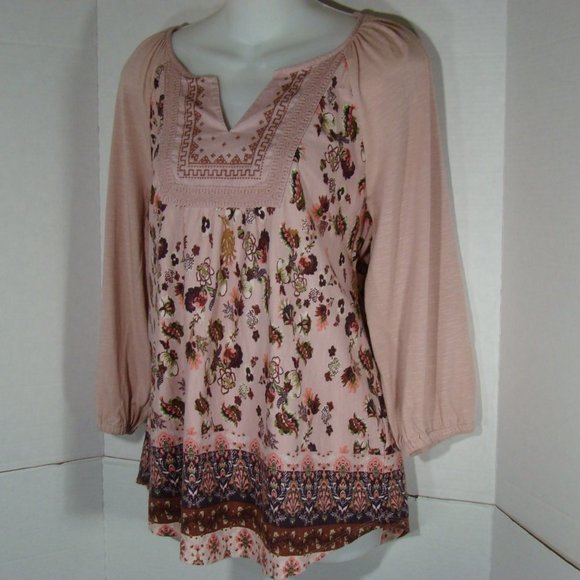 VINTAGE AMERICA Embroidered Pink & Plum Floral Peasant Top Women's Medium - Picture 6 of 14
